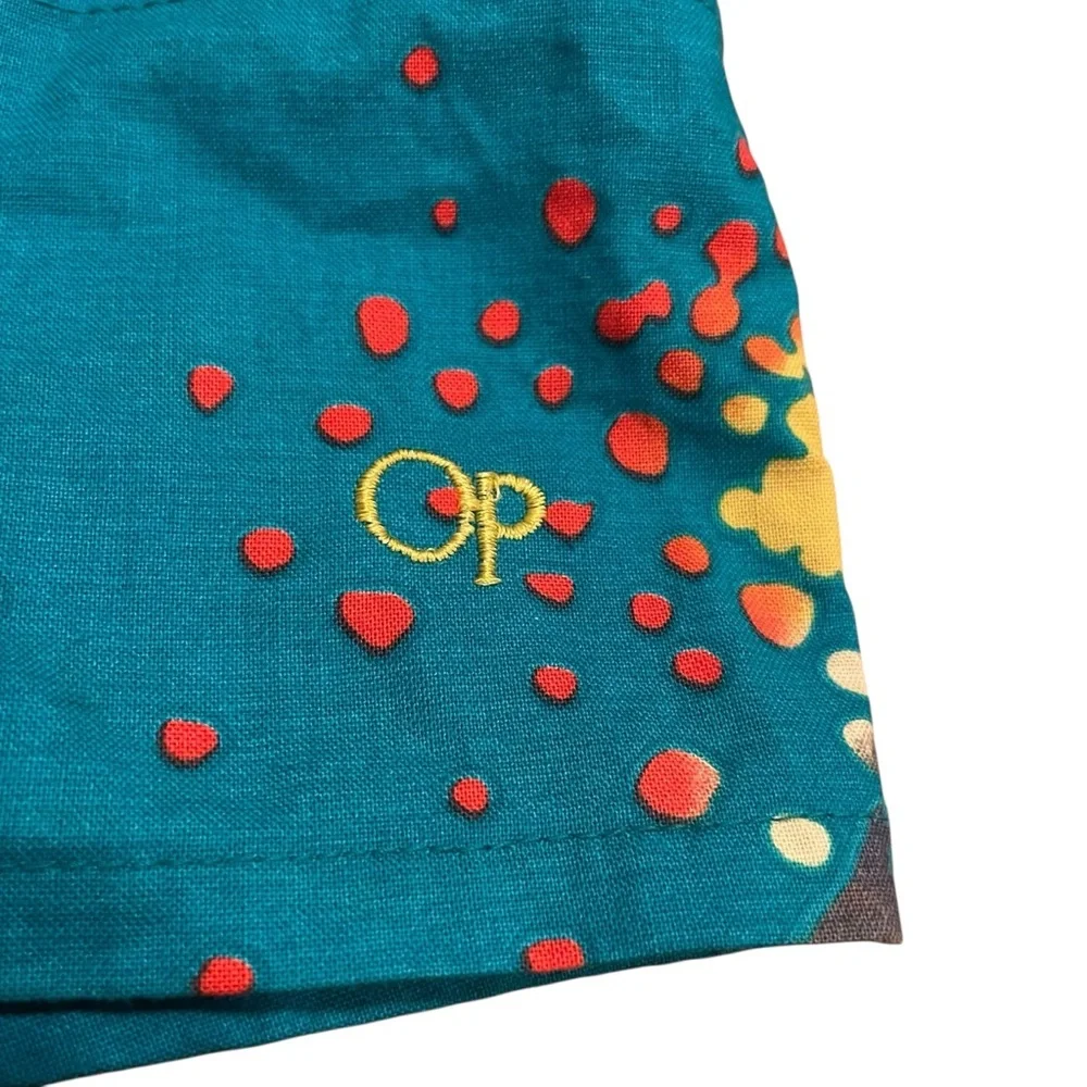 OP Blue Swim Trunks with Elastic Waistband and Aquatic Design